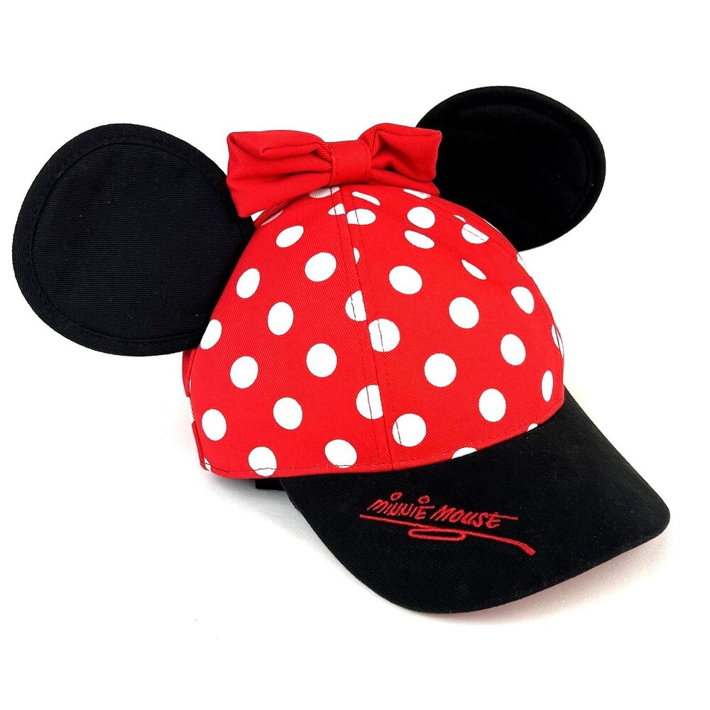 Vtg Walt Disney World Minnie Mouse Baseball Polka Dot Hat Cap w/ Ears Bow YOUTH